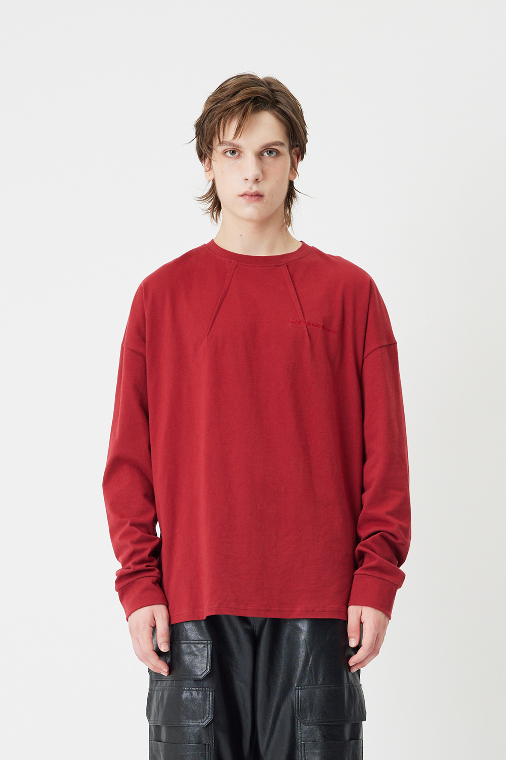 EMBROIDERY DETAIL LONG SLEEVE T-SHIRT (BURGUNDY)